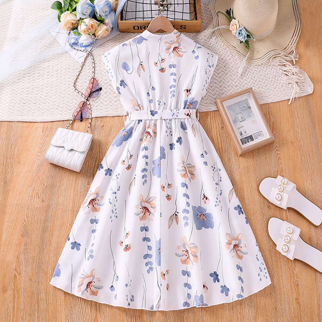 Girls Extended Sleeve Floral Print Fit & Flare Dress Casual Dresses   