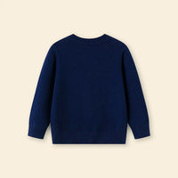Girls Navy Blue Hamburger Embroidered Crewneck Cardigan Sweaters & Cardigans