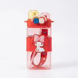 Cute Kids Red Dual Spout Water Bottle with Straw, Leakproof Lid & Adjustable Strap