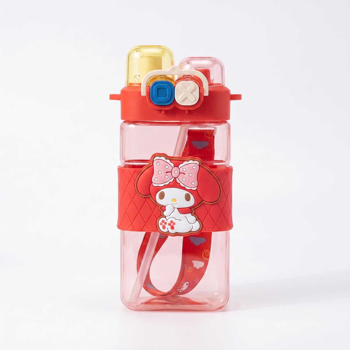 Cute Kids Red Dual Spout Water Bottle with Straw, Leakproof Lid & Adjustable Strap Trending Accessories Red Onesize