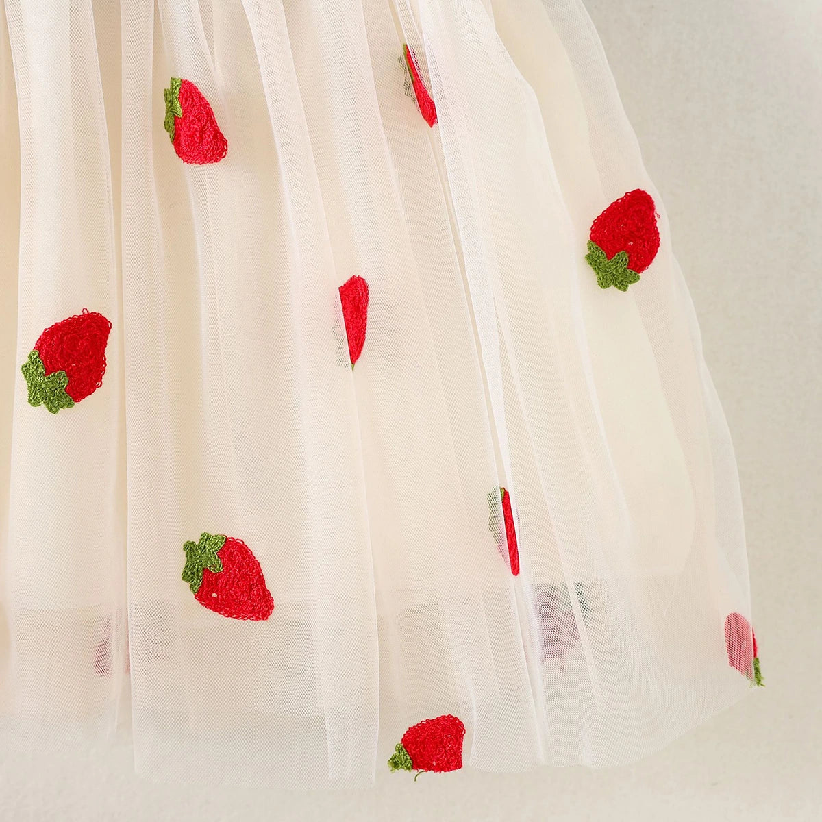 Girls Red Strawberry Embroidered Fit & Flare Dress Casual Dresses