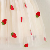 Girls Red Strawberry Embroidered Fit & Flare Dress Casual Dresses