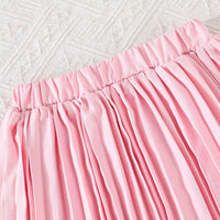 Girls Pink Flower Applique Short Sleeves Top With Pleated Skirts Co-ord Sets Sets