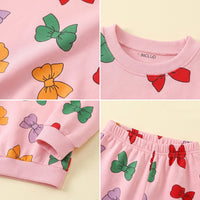 Girls Pink Bow Printed Sweatshirt & Joggers Co-ord Sets Sets