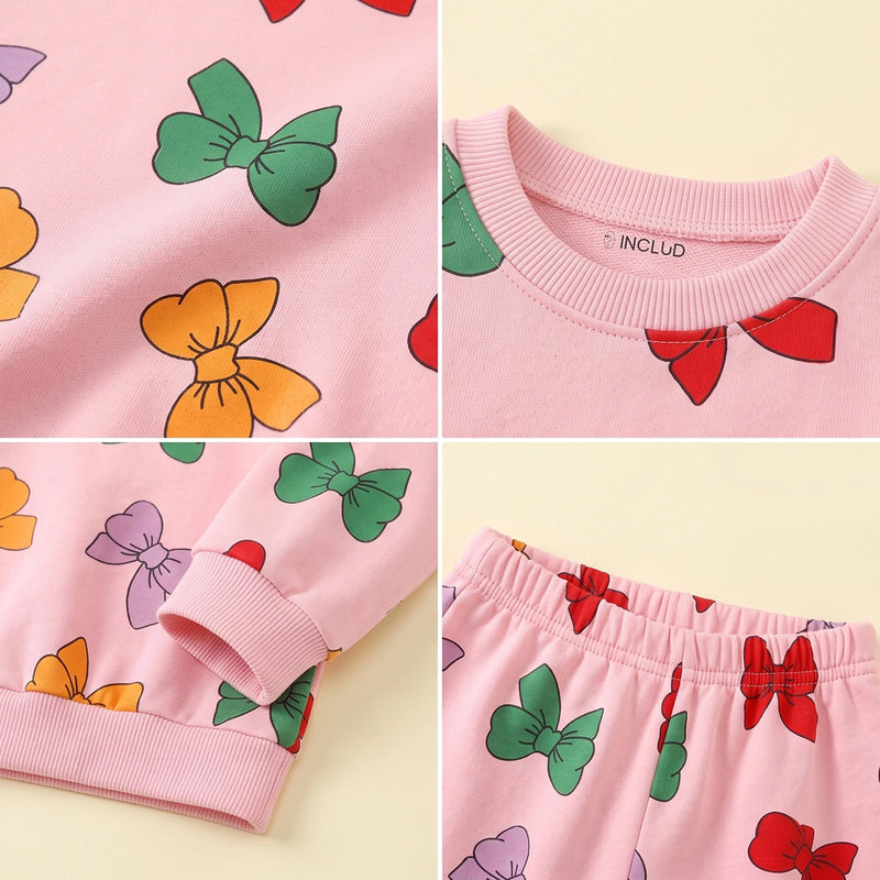 Girls Pink Bow Printed Sweatshirt & Joggers Co-ord Sets Sets