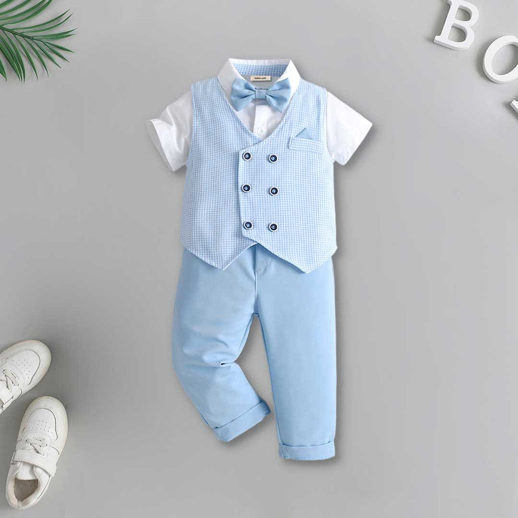 Boys Checked Waistcoat With Shirt & Trouser set