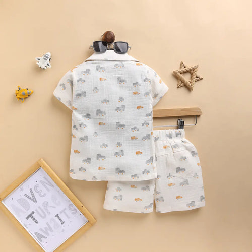 Boys Off White Car Graphics Shirt With T-Shirt & Shorts Sets 3 pc. Sets