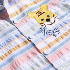 Boys Multicolor Stripes Lion Embroidery Shirt With Twill Shorts Sets 2 pc. Sets