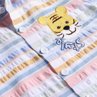 Boys Multicolor Stripes Lion Embroidery Shirt With Twill Shorts Sets 2 pc. Sets