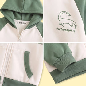 Boys Olive Green Colorblocked Zip-Up Hoodie Sweatshirts & Hoodies