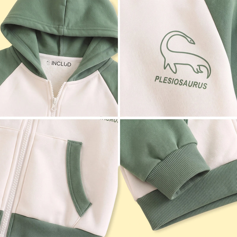 Boys Olive Green Colorblocked Zip-Up Hoodie Sweatshirts & Hoodies