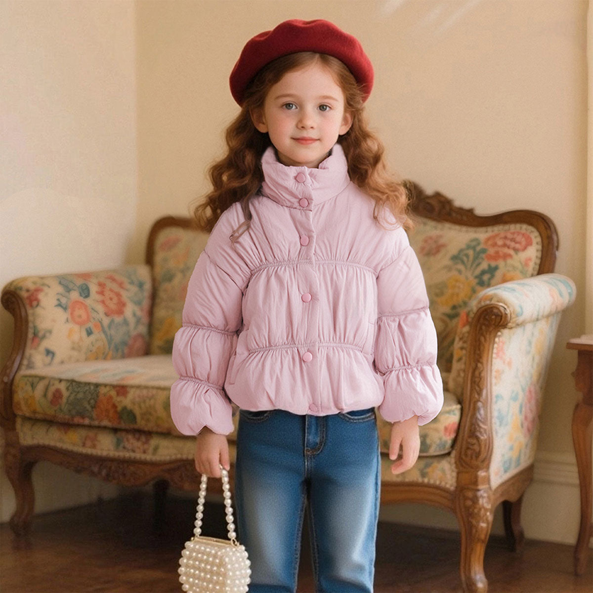 Girls Light Pink Solid Puffer Winter Jacket Coats & Jackets Light Pink 1-2 Y