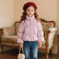 Girls Light Pink Solid Puffer Winter Jacket Coats & Jackets Light Pink 1-2 Y