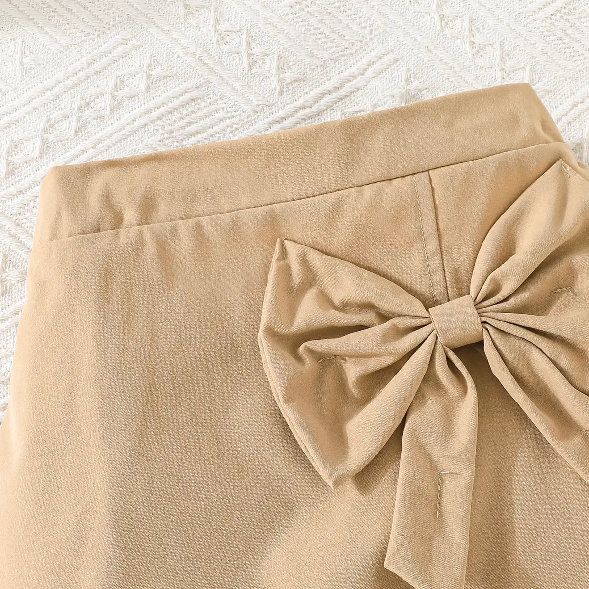 Girls Khaki Bow Applique Top With Elasticated Skirts Sets 2 pc. Sets