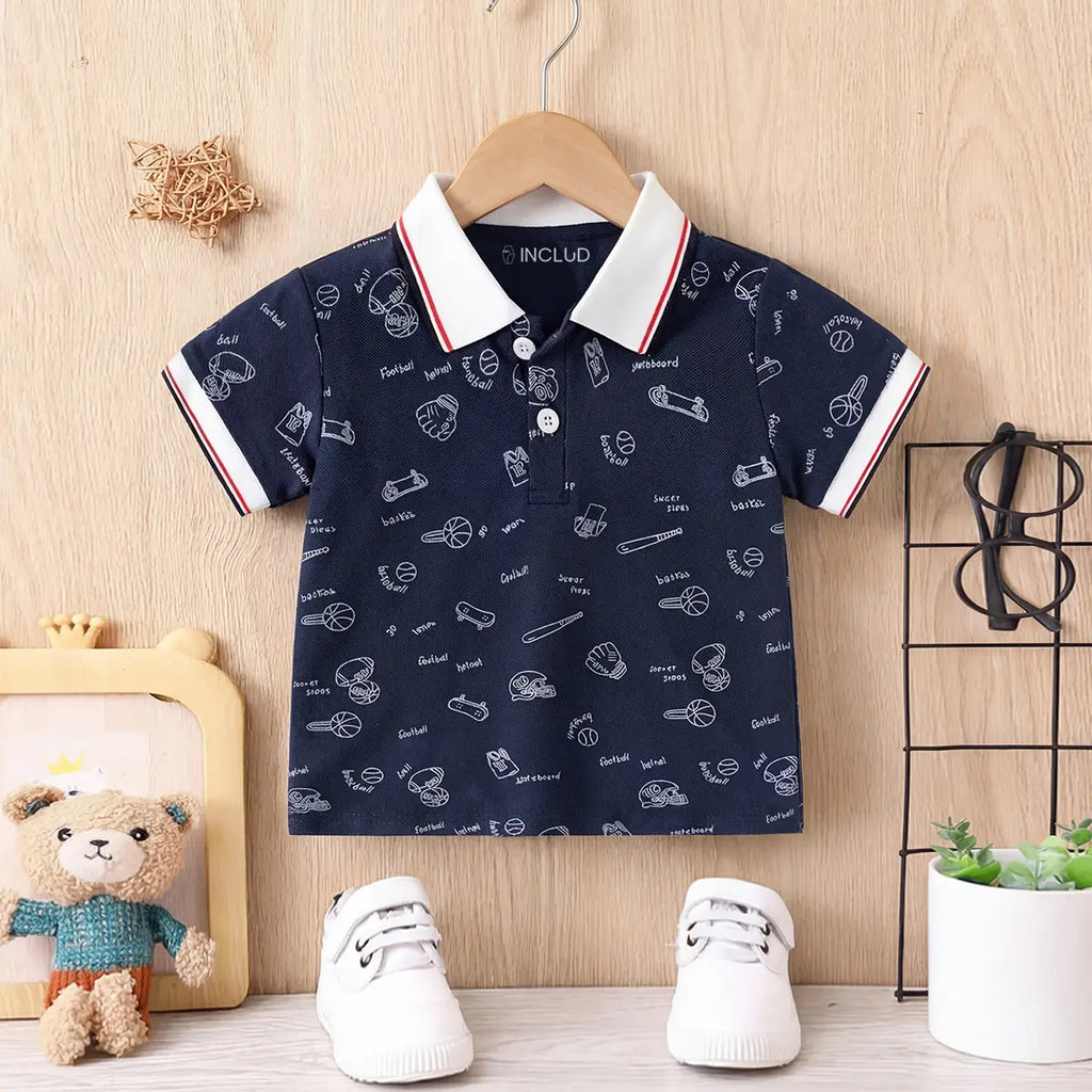 Boys Navy Blue Sports Graphics Casual Polo T-Shirt Tshirts Navy Blue 1-2 Y