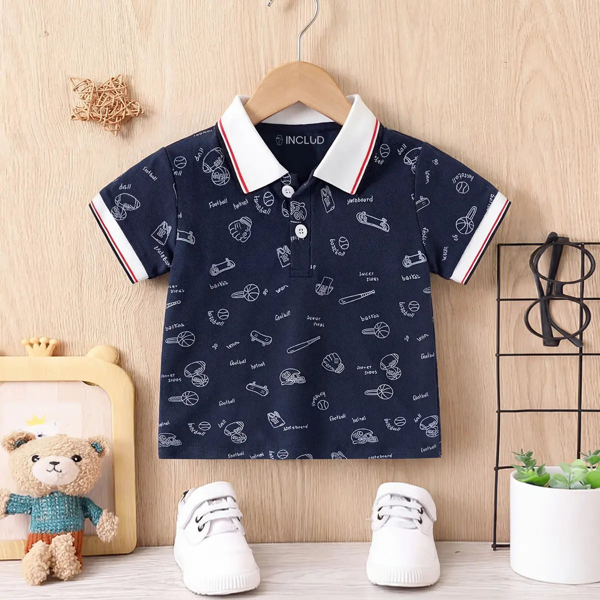 Boys Navy Blue Sports Graphics Casual Polo T-Shirt Tshirts Navy Blue 1-2 Y