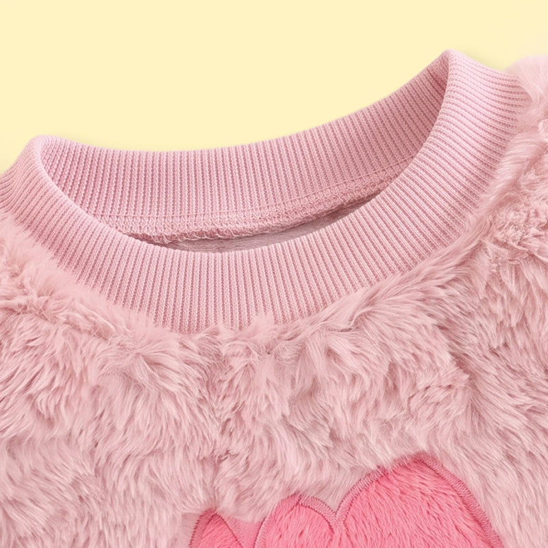 Girls Pink Floral Applique Long Sleeve Fleece Sweatshirt Sweatshirts & Hoodies