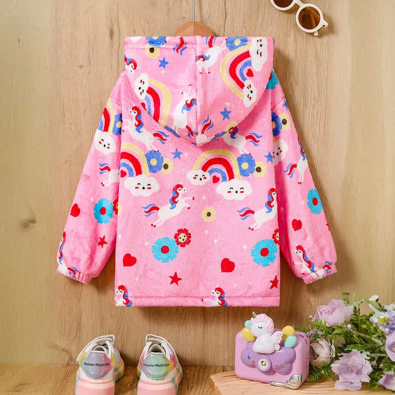 Girls Pink Unicorn Hooded Zipper Fleece Jacket Coats & Jackets