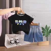 Boys Black Graphic Printed Short Sleeve T-Shirt With Denim Shorts Sets 2 pc. Sets Black 1-2 Y