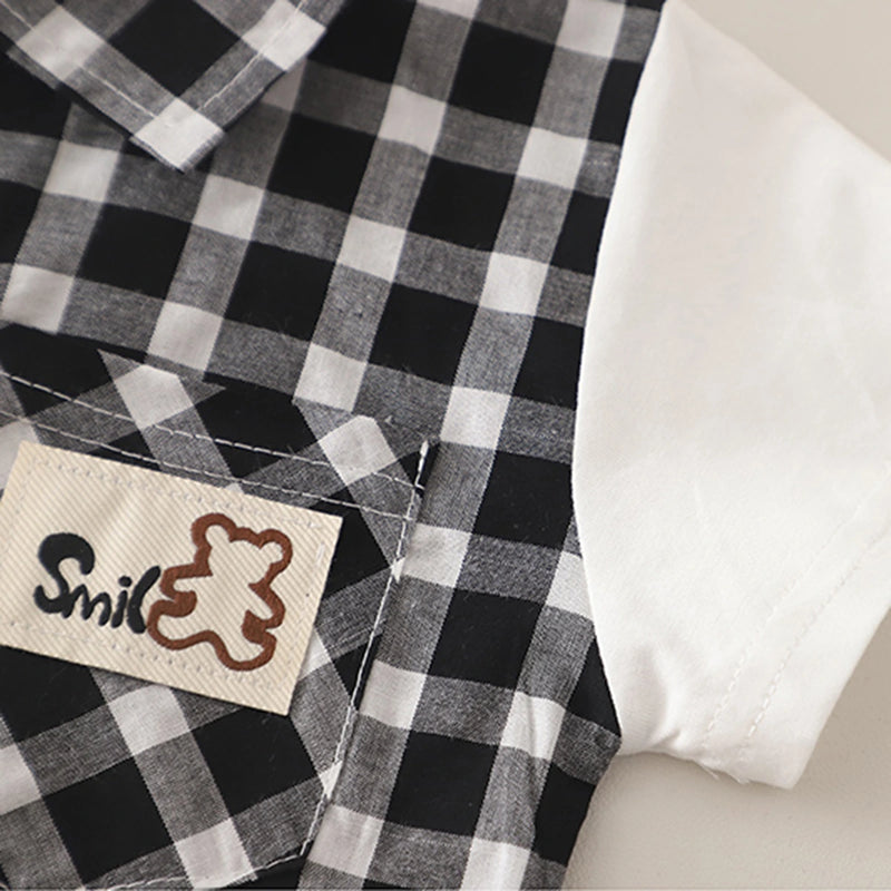 Boys Black Checked Shirt With Shorts & Sling Bag Sets Sets