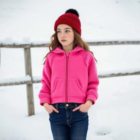 Girls Pink Fleece Hooded Zipper Jacket Coats & Jackets
