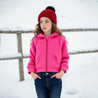 Girls Pink Fleece Hooded Zipper Jacket Coats & Jackets