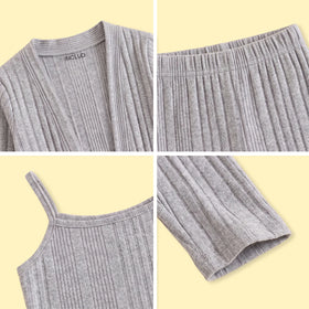Girls Grey Textured Longline Open Front Cardigan With Cami Top & Pants Sets 3 pc. Sets