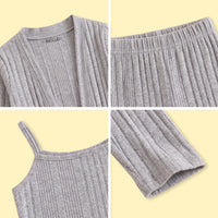 Girls Grey Textured Longline Open Front Cardigan With Cami Top & Pants Sets 3 pc. Sets
