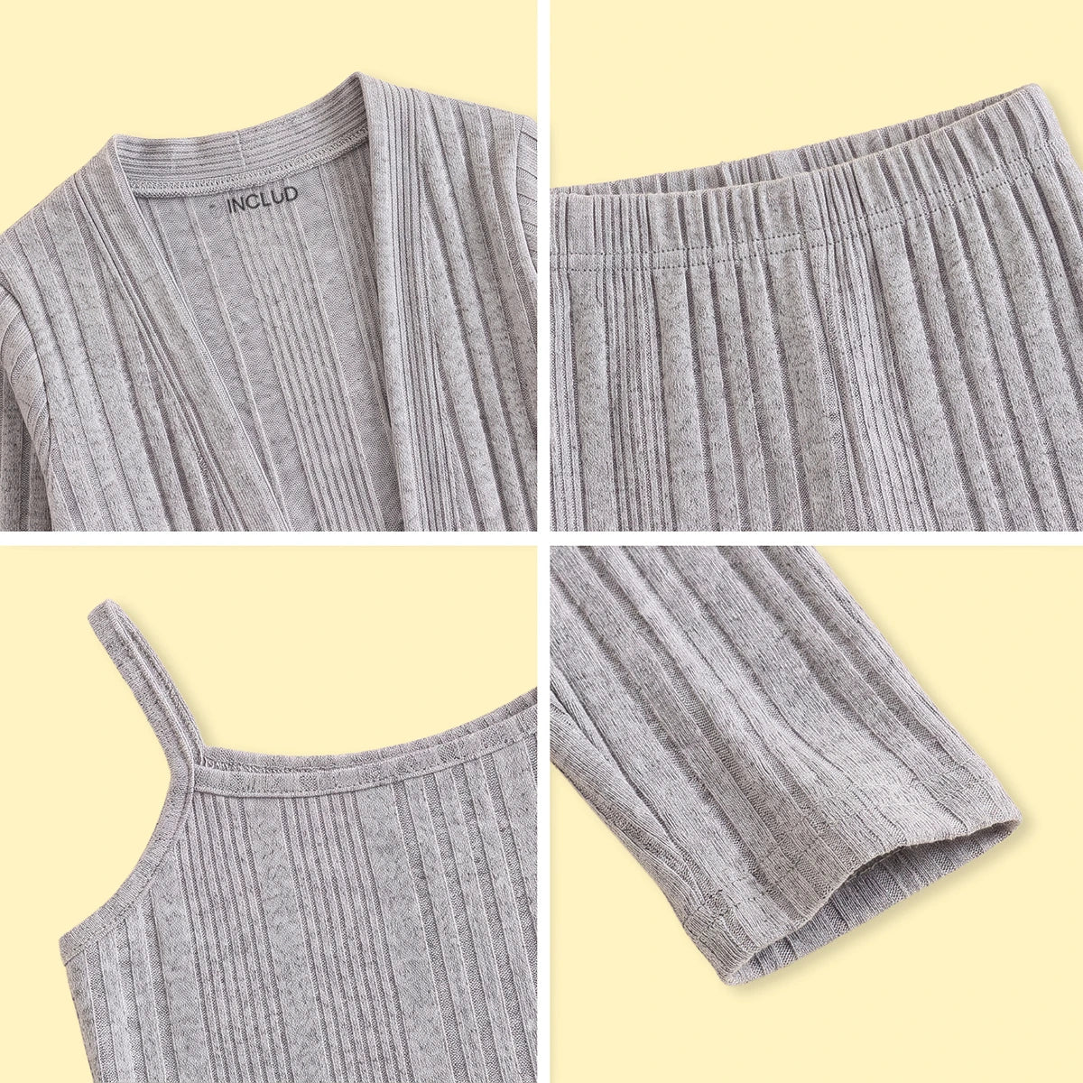 Girls Grey Textured Longline Open Front Cardigan With Cami Top & Pants Sets 3 pc. Sets