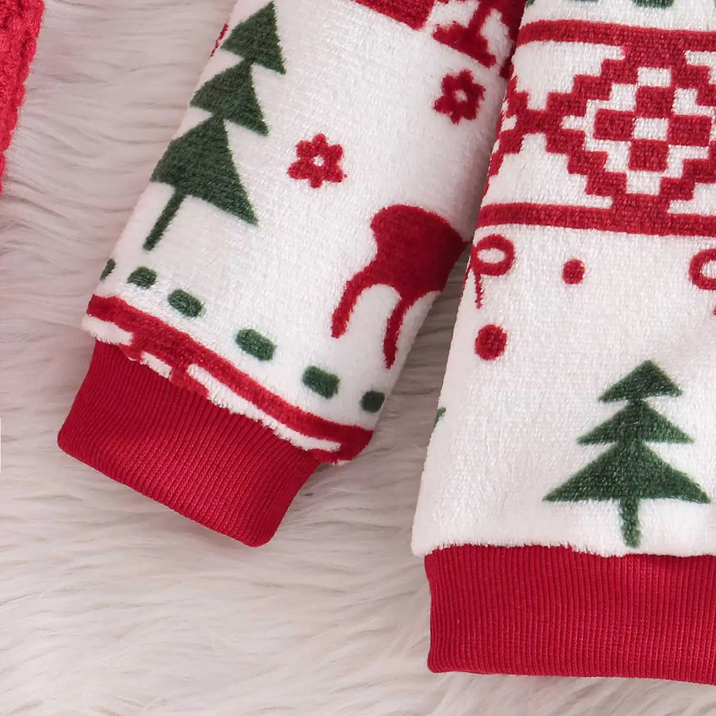 Girls White Self-Design Christmas Theme Patterns Fleece Sweatshirt Sweatshirts & Hoodies