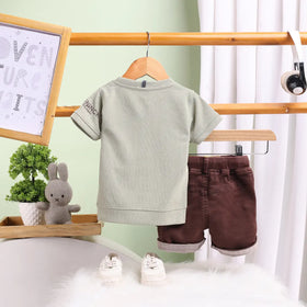 Boys Green Graphics Short Sleeves T-Shirt With Shorts Set Sets