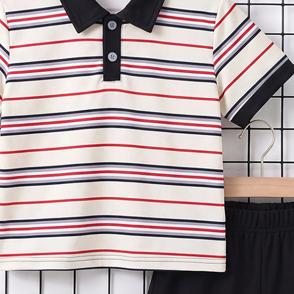 Boys Multicolour Striped Short Sleeve Polo T-Shirt With Shorts Sets 2 pc. Sets