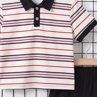 Boys Multicolour Striped Short Sleeve Polo T-Shirt With Shorts Sets 2 pc. Sets