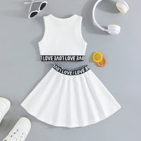 Girls White Sleeveless Crop Top with Flared Skirt Set 2 pc. Sets