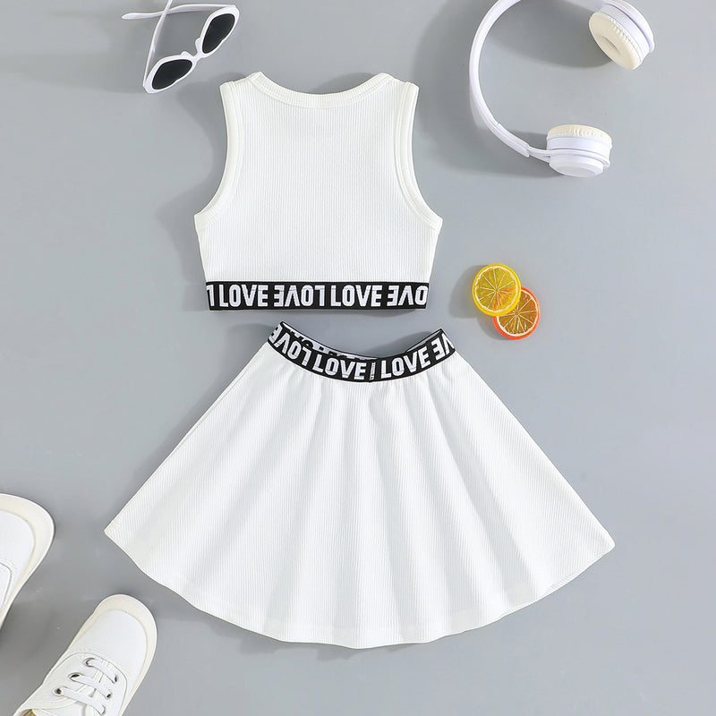 Girls White Sleeveless Crop Top with Flared Skirt Set 2 pc. Sets