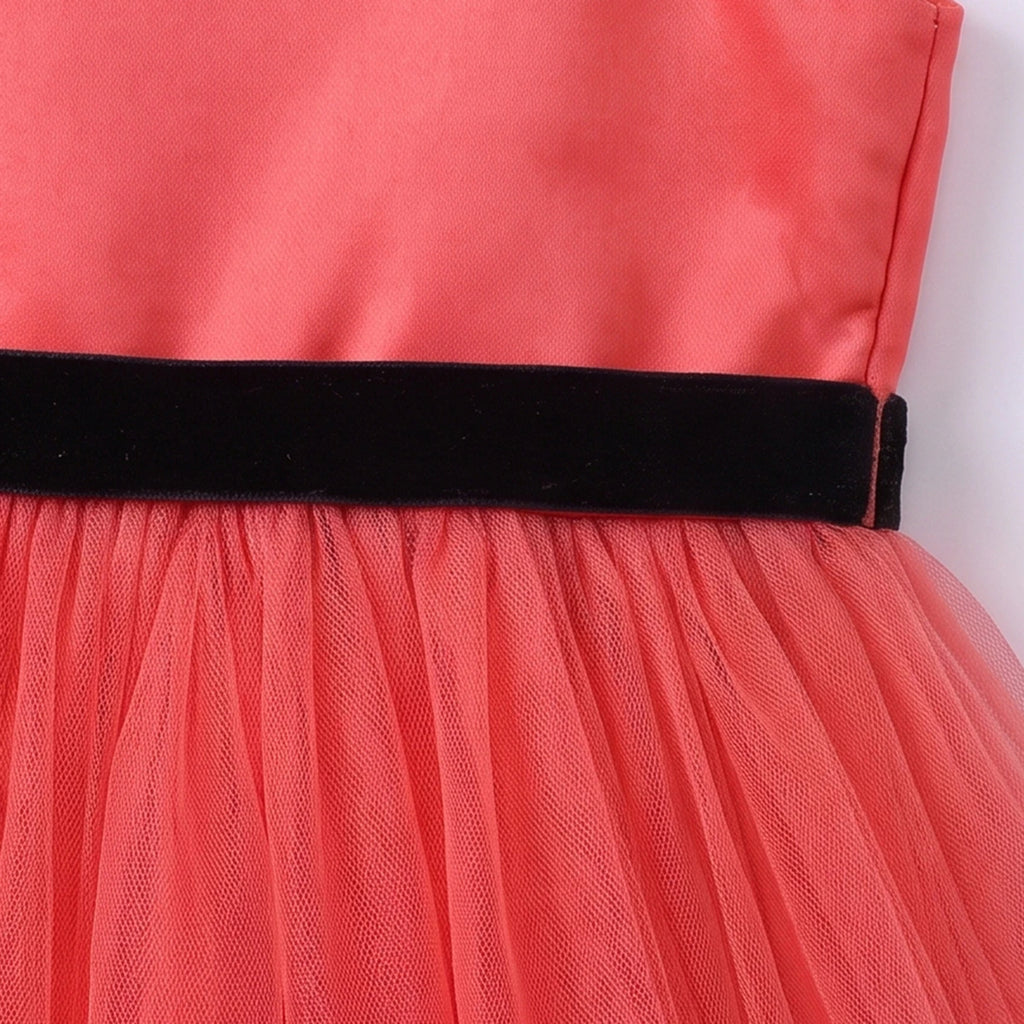 Girls Coral Floral Applique Sleeveless High-Low Party Dress Party Dresses