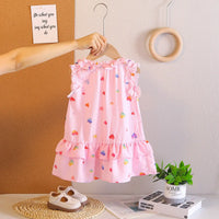 Girls Pink Heart Printed Sleeveless A-line Dress Casual Dresses