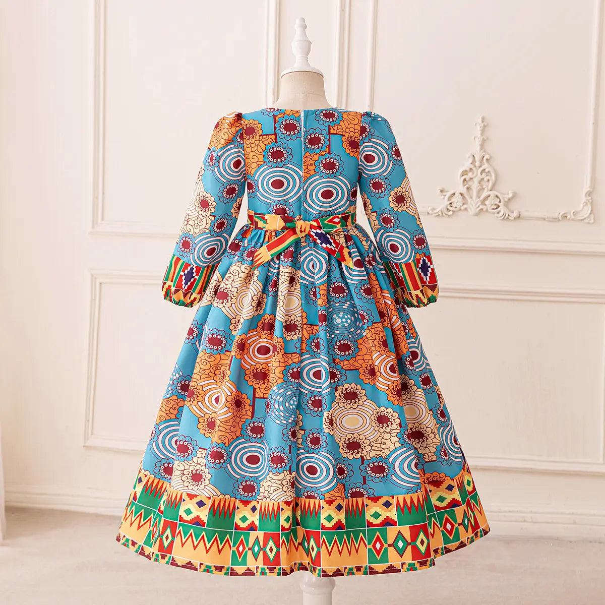 Girls Light Blue Floral Fit & Flare Dress With Long Sleeves Casual Dresses