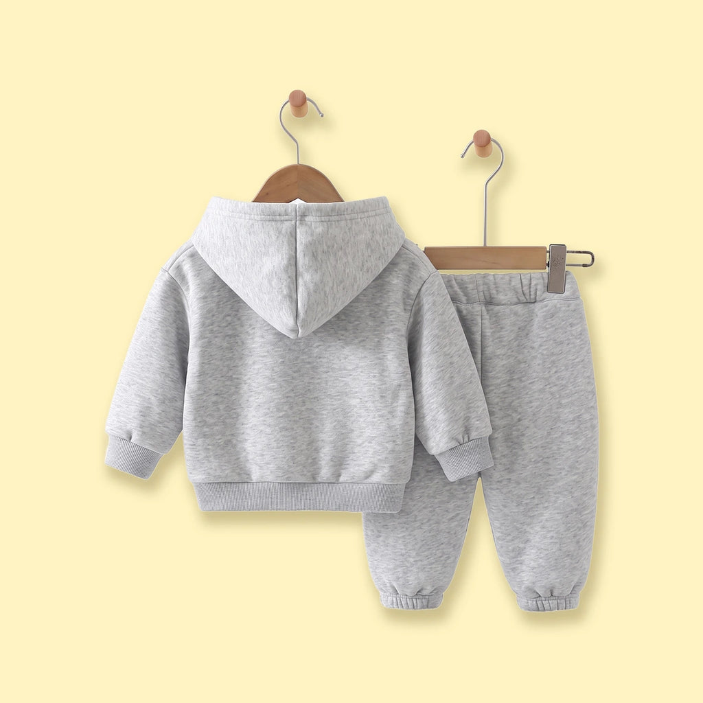 Boys Grey Typographic Hooded Sweatshirt With joggers Sets Sets
