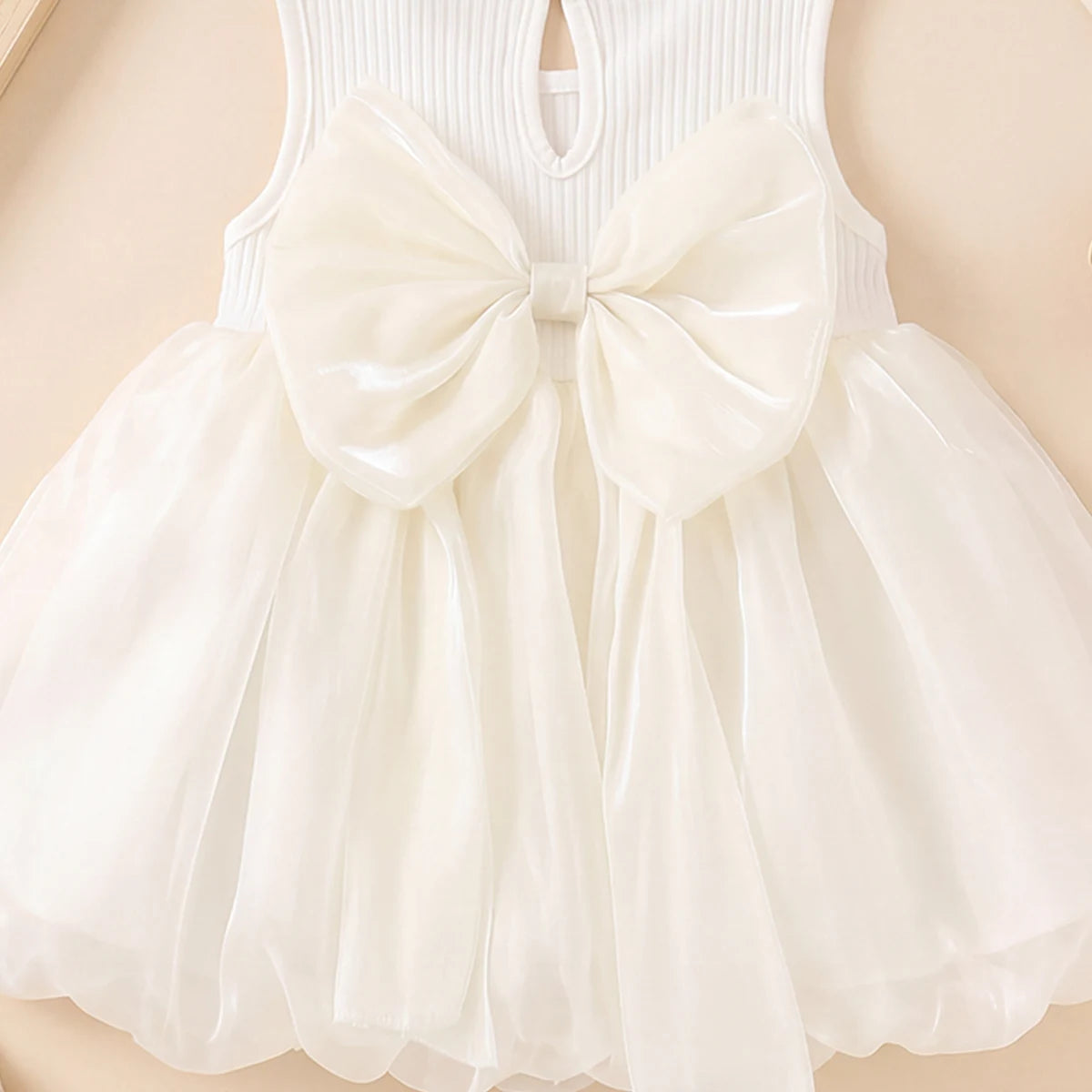 Girls Off White Bow Detailed Sleeveless Balloon Dress Casual Dresses