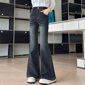 Girls Black Flared Denim Jeans Pants