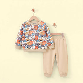 Boys Multicolour Cat Print Sweatshirt With Pants Sets 2 pc. Sets Multicolor 3-4 Y