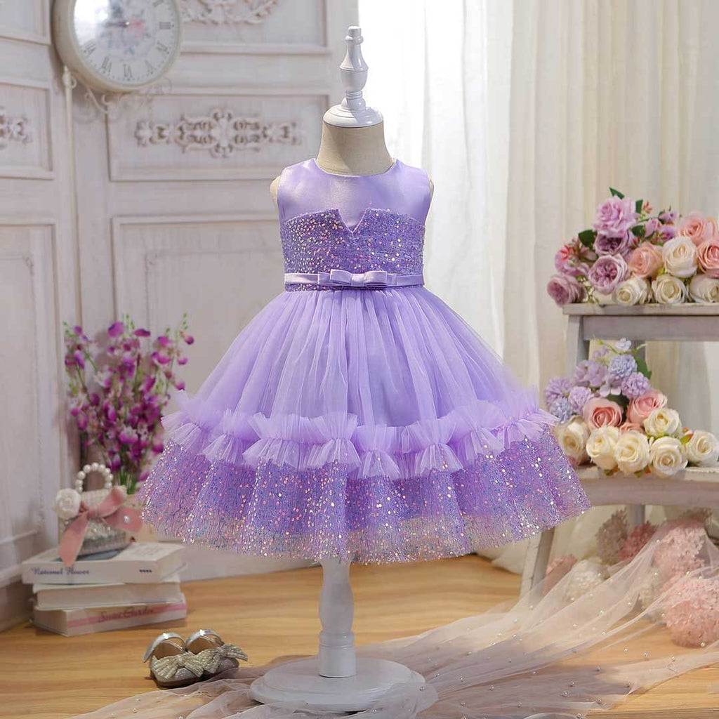 Girls Sleeveless Embellished Party Wear Dress Party Dresses Purple 1-2 Y