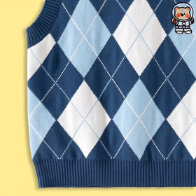 Boys Blue Sleeveless Diamond Jacquard Sweater Vest Sweaters & Cardigans
