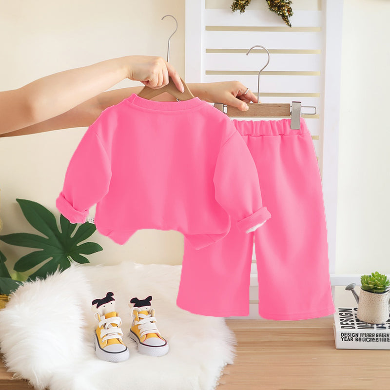 Girls Pink Embroidered Long Sleeves Sweatshirt With Pants Set 2 pc. Sets