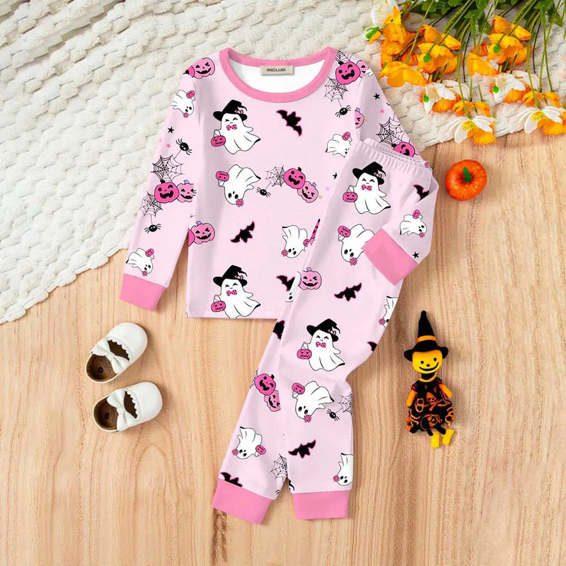 Girls Pink Halloween Theme Printed T-Shirt With Jogger Co-ord Sets 2 pc. Sets