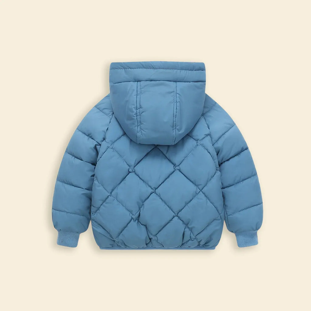 Boys Light Blue Hooded Zip-up Puffer Jacket With Long Sleeves Coats & Jackets