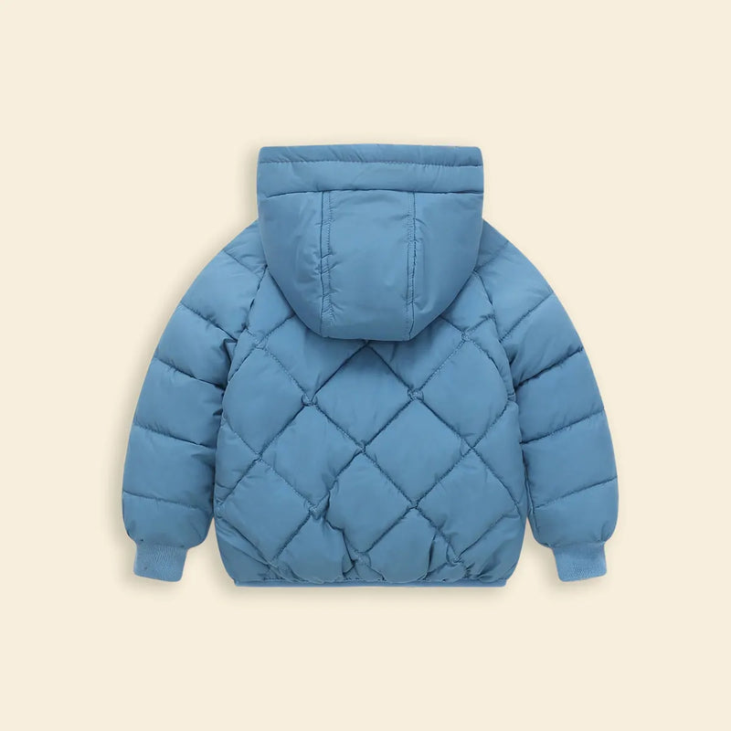 Boys Light Blue Hooded Zip-up Puffer Jacket With Long Sleeves Coats & Jackets