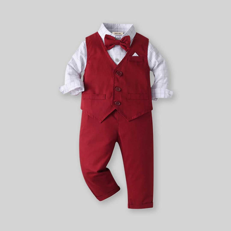 Boys Long Sleeve Checked Shirt With Waistcoat & Trouser Set 3 pc. Sets   