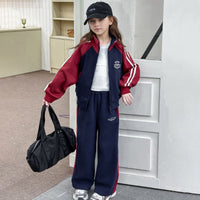 Girls Navy Blue Solid Front Zipper Jacket With Pant Winter Set 2 pc. Sets Navy Blue 5-6 Y